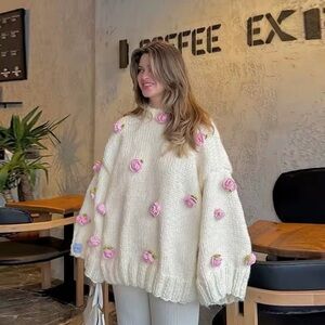 Floral Embellished Cream Sweater